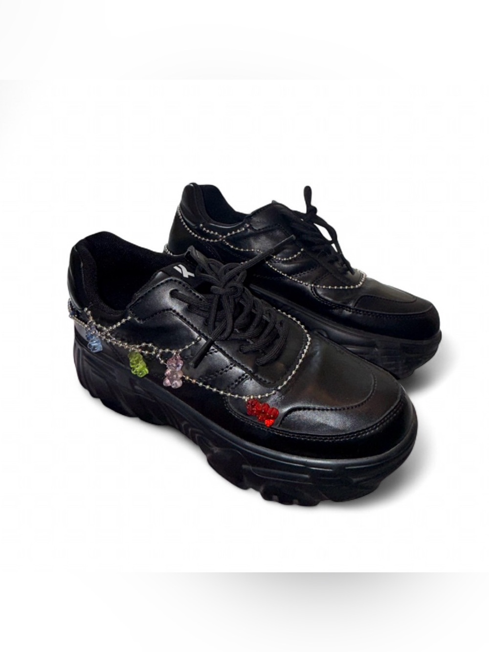 Koi Footwear Black Platform Sneakers Gummy Charm Accents Goth Punk 9
